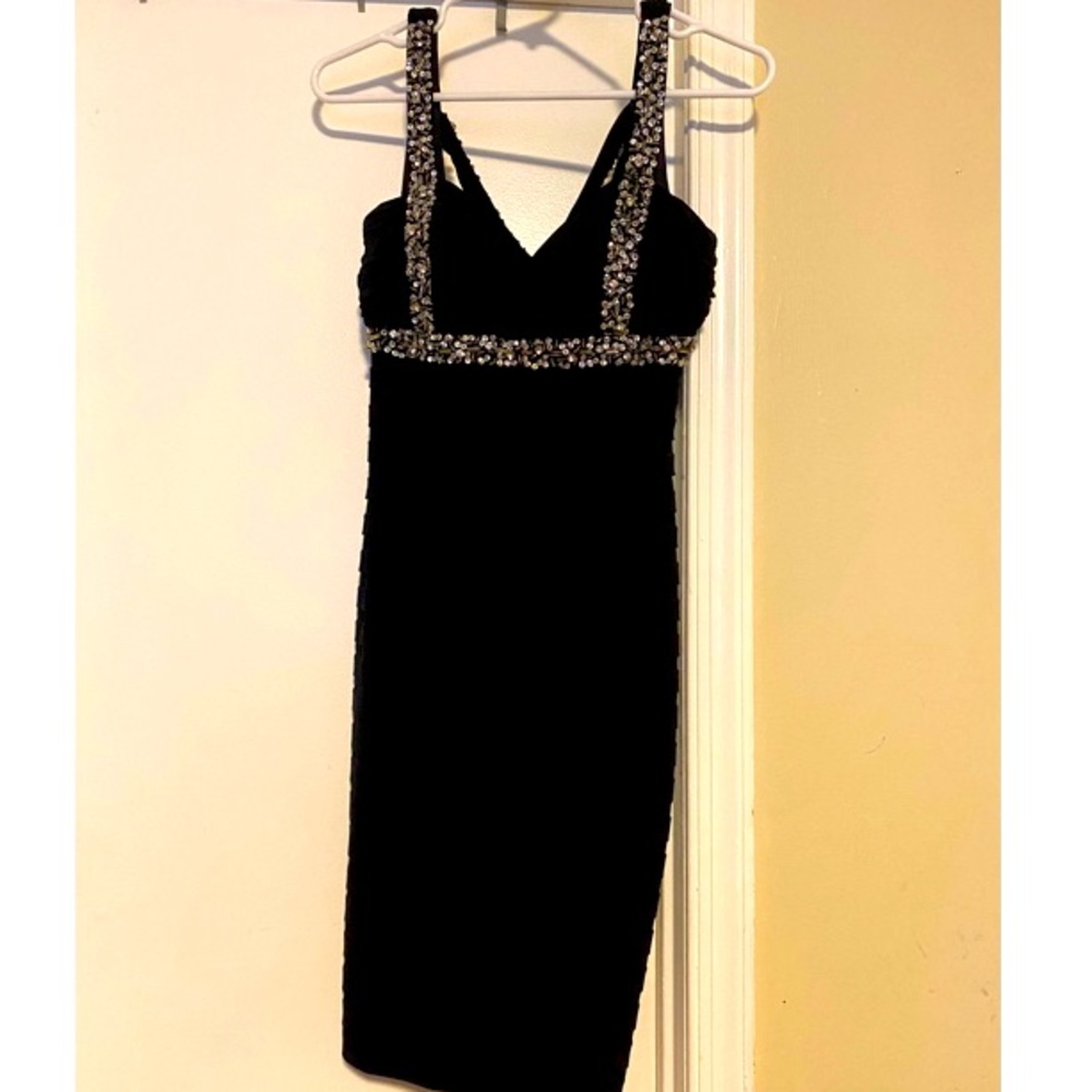 Betsy & Adam Dark Navy Knee-Length Sequin Dress